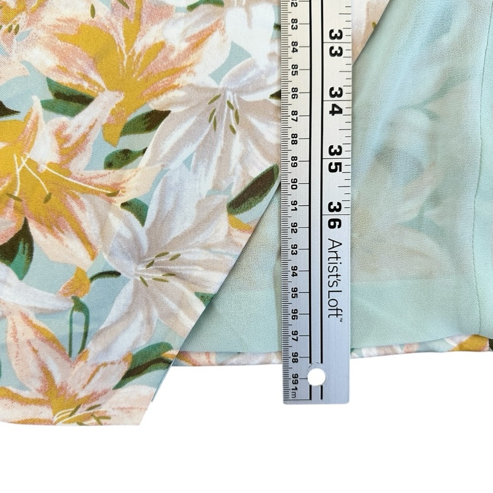 ASTR Floral Strapless Midi Dress Puff Sleeve Sweetheart Slit Yellow Green S - Picture 11 of 16